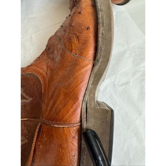 Lucchese 2000 Full Quill Ostrich Cowboy Boots Brown Leather 11D Flaws - Picture 5 of 12